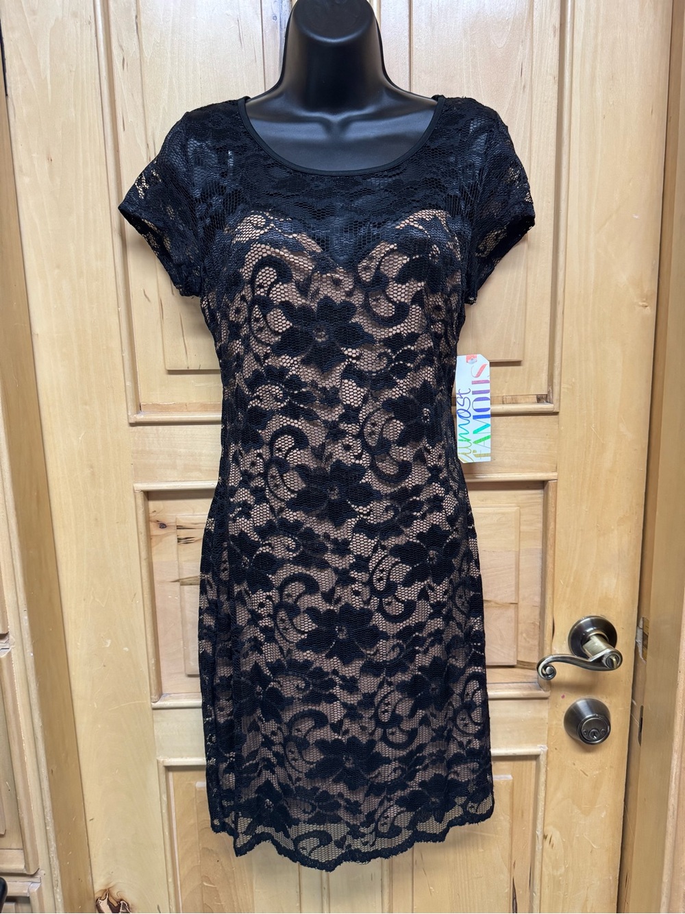 Almost Famous Black Lace Dress with Nude Underlay
